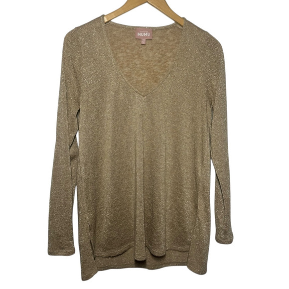 Show Me Your MuMu Women XS Sweater Gold Sparkle Holiday New Year Party Made USA - Picture 1 of 5